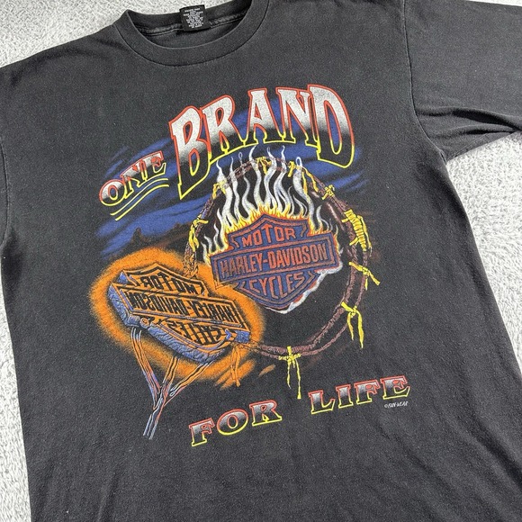 Vintage Harley Davidson Fun Wear Shirt Mens Large Black Brand For‎ Life Fire - Picture 1 of 12